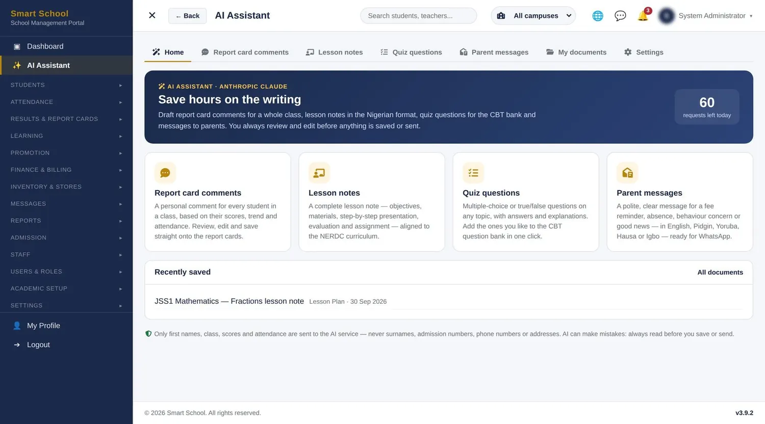 AI assistant for teachers screen