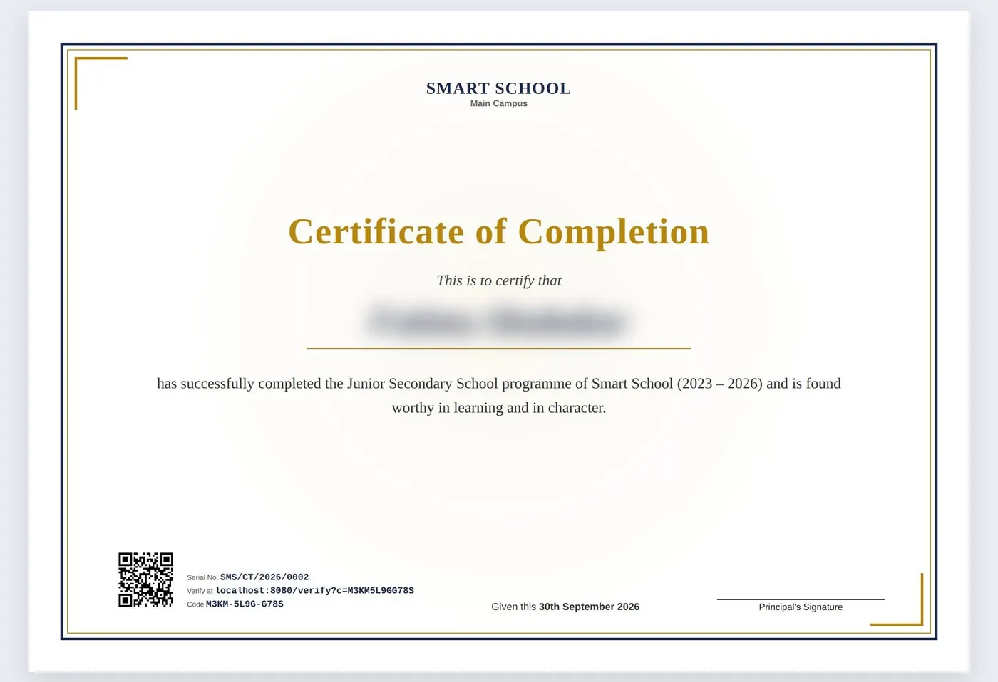 Certificates & QR verification screen