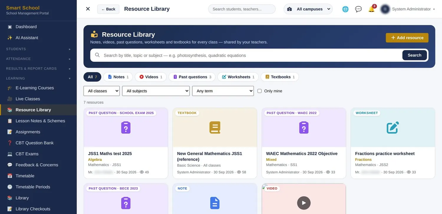Library, assignments & plagiarism check screen
