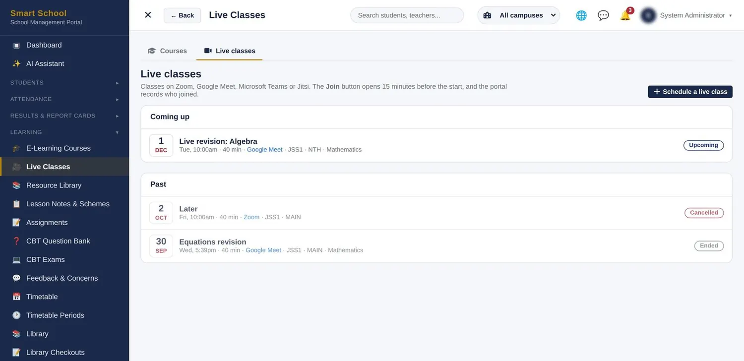 E-learning & live classes second view