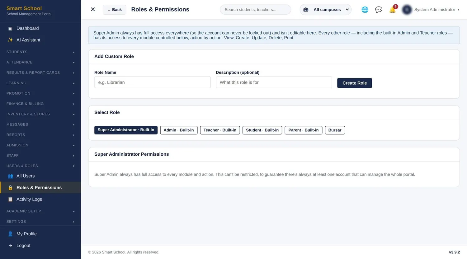 Custom roles dashboard