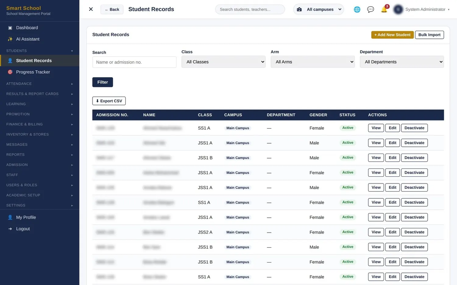 Admissions & student records second view